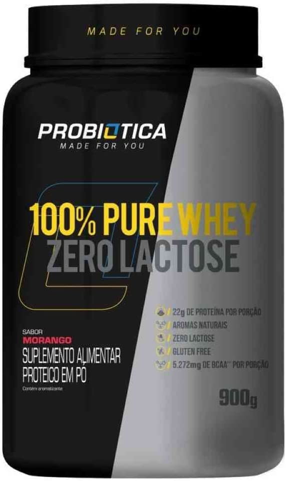 100% Pure Whey Zero Lactose (900G) – Morango, Probiótica