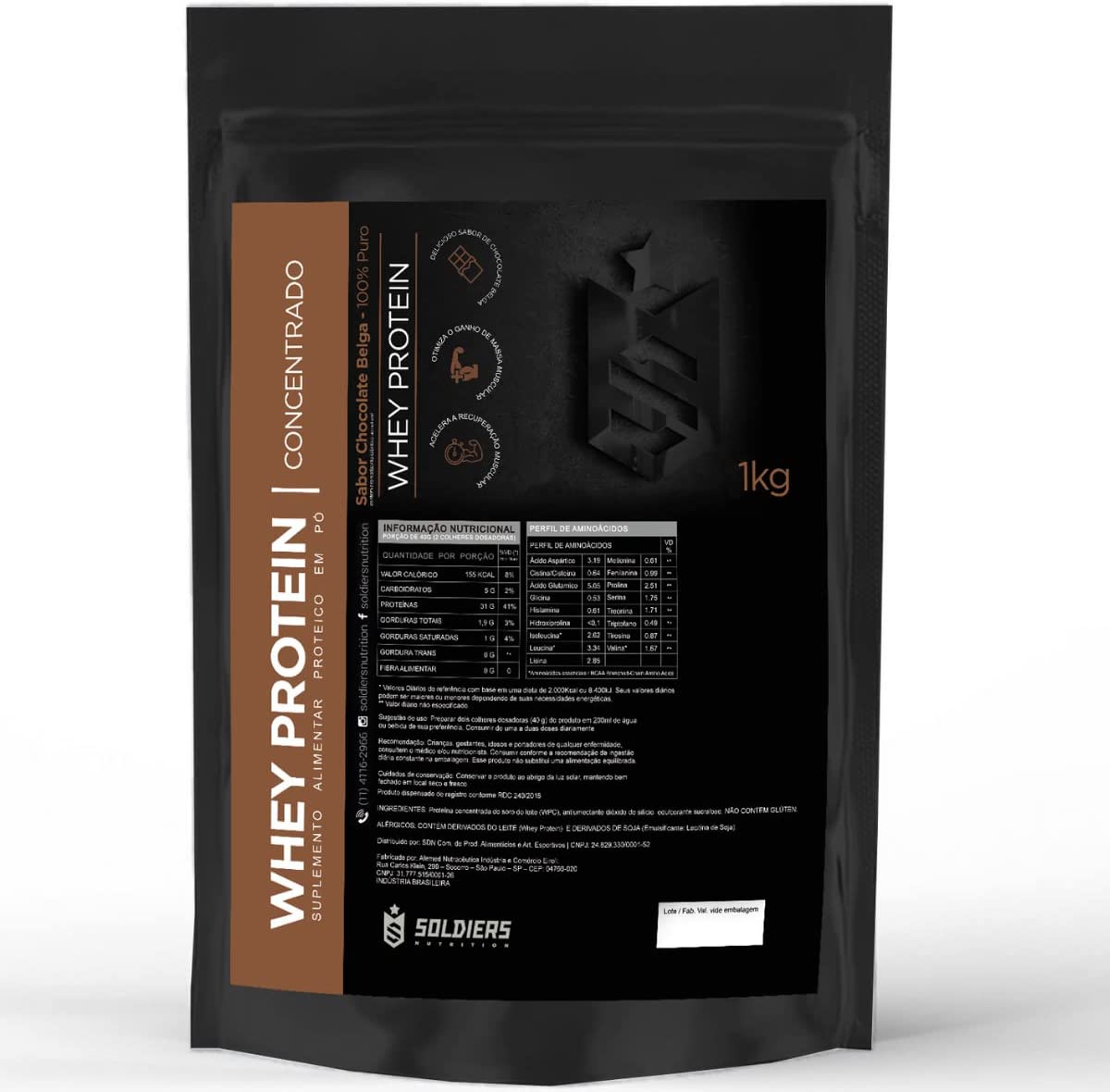Whey Protein Concentrado 1kg – Chocolate Belga – Importado – Soldiers Nutrition